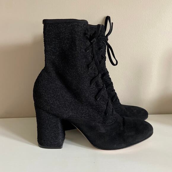 Gianvito Rossi Black Suede and Boucle Lace Up Sock Heel Booties Danis 40.5 10.5 - Picture 1 of 10